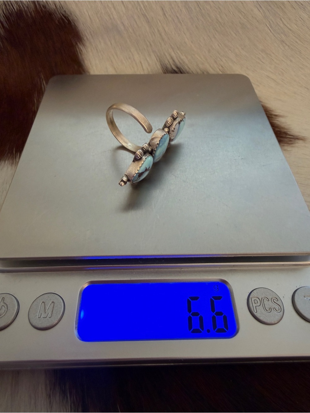 ❤️ Golden Hills 3 Stone Turquoise Sterling Silver Navajo Style Ring Adjustable - Picture 9 of 16